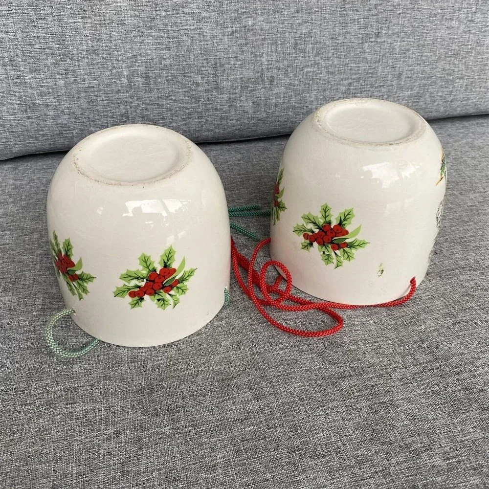 Vintage Ceramic Hanging Planter Christmas Country Sleigh Holly Berry Set of 2